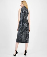 Anne Klein Women's Sequined Mock-Neck Midi Dress