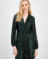 Anne Klein Women's Sequined Twist-Front Midi Dress