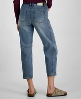 Dollhouse Juniors' High-Rise Barrel-Leg Crop Jeans