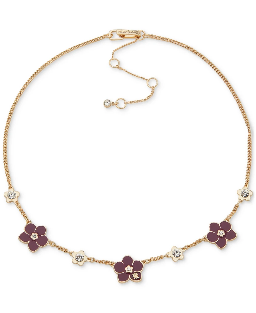 Karl Lagerfeld Paris Gold-Tone Crystal & Logo Flower Statement Necklace, 16" + 3" extender