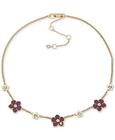 Karl Lagerfeld Paris Gold-Tone Crystal & Logo Flower Statement Necklace, 16" + 3" extender