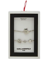 Karl Lagerfeld Paris Silver-Tone 2-Pc. Set Choupette & Logo Charm Crystal Slider Bracelets