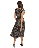 Calvin Klein Women's Printed Belted Cap-Sleeve A-Line Midi Dress