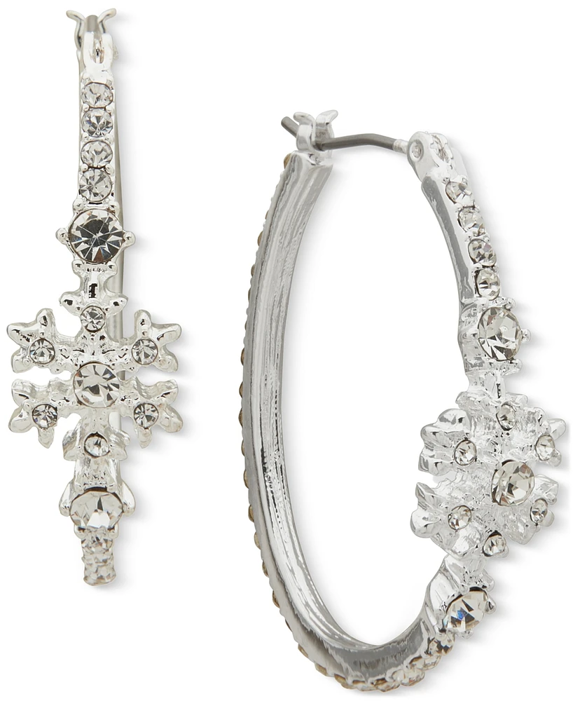 Anne Klein Silver-Tone Small Crystal Snowflake Hoop Earrings, 0.85"