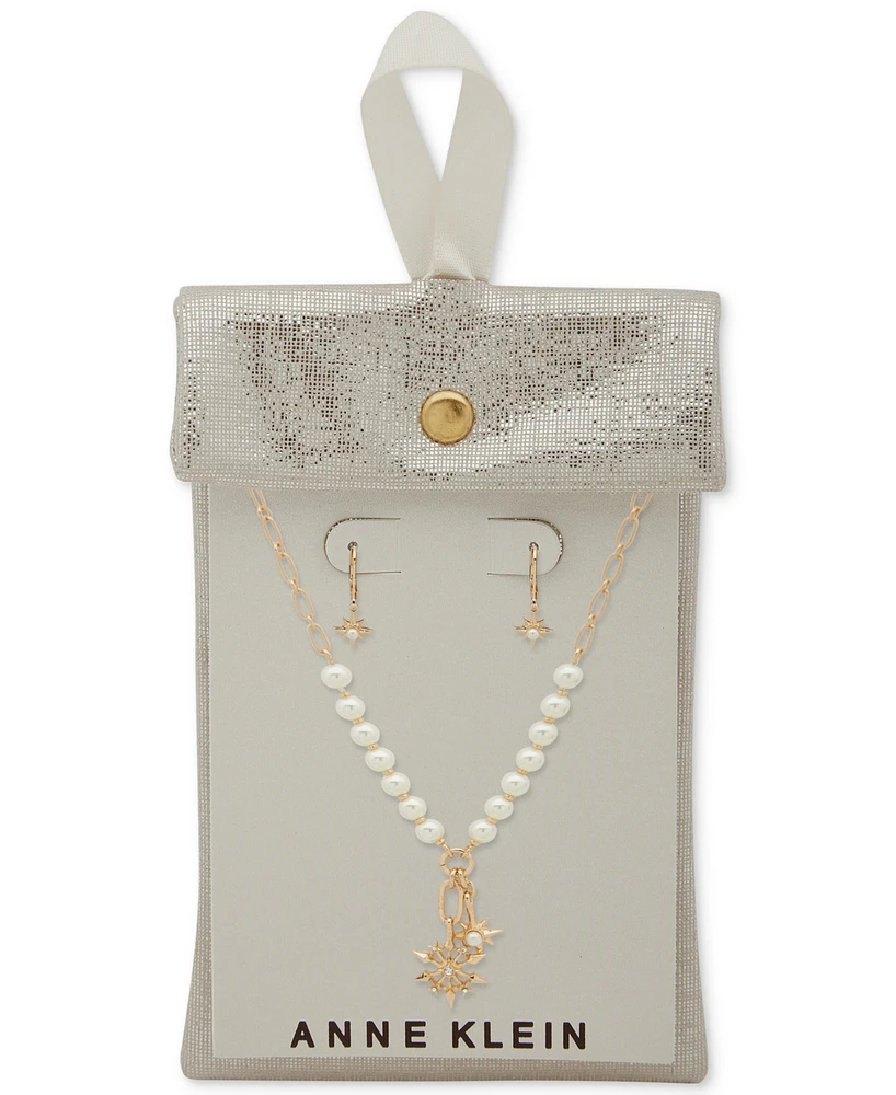 Anne Klein Gold-Tone Mixed Stone Snowflake Multi-Charm Pendant Necklace & Drop Earrings Set