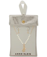 Anne Klein Gold-Tone Mixed Stone Snowflake Multi-Charm Pendant Necklace & Drop Earrings Set