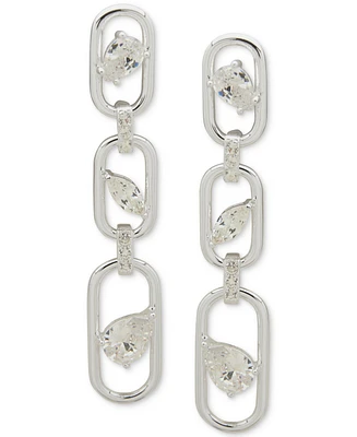 Anne Klein Silver-Tone Pave & Mixed-Cut Stone Link Triple Drop Earrings