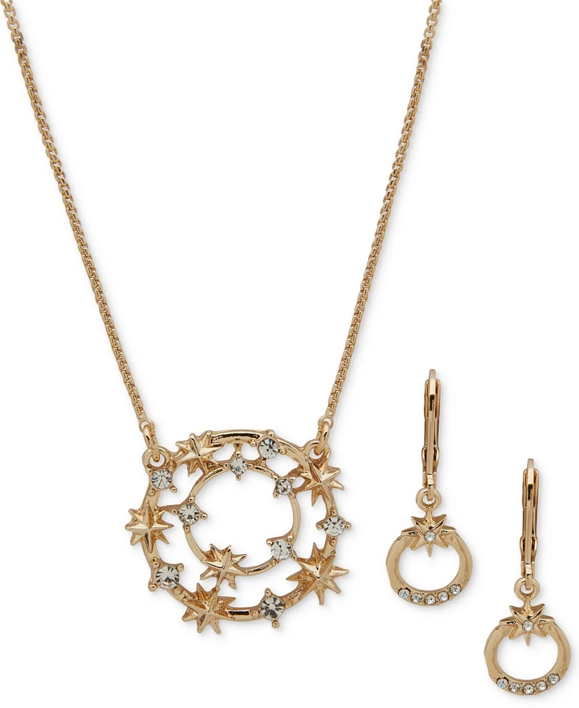 Anne Klein Gold-Tone Crystal Celestial Pendant Necklace & Drop Earrings Set