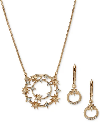 Anne Klein Gold-Tone Crystal Celestial Pendant Necklace & Drop Earrings Set