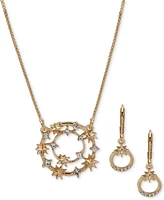 Anne Klein Gold-Tone Crystal Celestial Pendant Necklace & Drop Earrings Set