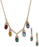 Anne Klein Gold-Tone Pave & Stone Strand of Lights Statement Necklace & Drop Earrings Set