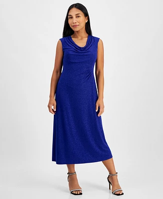 Connected Petite Cowlneck Glitter-Knit Midi Dress