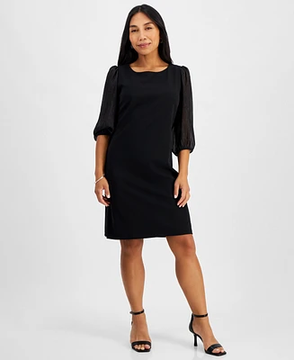 Connected Petite Boat-Neck 3/4-Sleeve Shift Dress