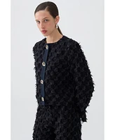 Nocturne Women's Collarless Tassel Textured Jacket