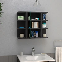 Roma Mirrored Medicine Cabinet, Six External Shelves, Three Interior Shelves, Black