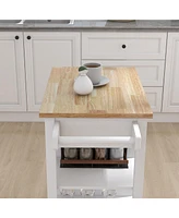 Slickblue Kitchen Island Rolling Trolley Cart: Adjustable Shelves, Towel Rack, and Rubber Wood Table Top