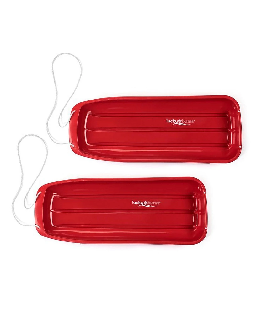 Lucky Bums Kids 48 Inch Plastic Snow Toboggan Sled with Pull Rope, Red (2 Pack)