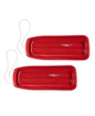 Lucky Bums Kids 48 Inch Plastic Snow Toboggan Sled with Pull Rope, Red (2 Pack)