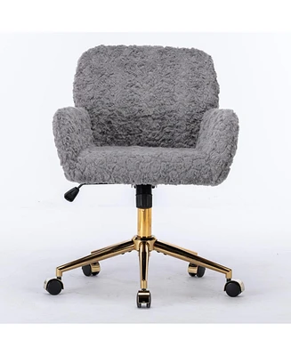 Slickblue Artificial Rabbit Hair Home Office Chair: Adjustable Swivel Desk Chair with Golden Metal Base - Stylish Vanity