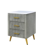 Slickblue Upholstered Wooden Nightstand with 3 Drawers, Metal Legs, and Handles