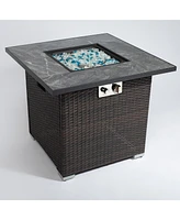 Slickblue 30-Inch Outdoor Propane Gas Fire Table: Includes Lid, Glass Rocks, and Rain Cover