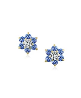 Bling Jewelry Tiny London Blue Cz Flower Stud Earrings For Women For Cubic Zirconia Royal Blue 14KGold Screw back