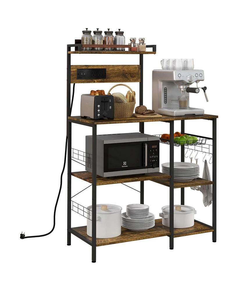 Homcom Baker's Rack with Charge Station, Industrial Microwave Stand, Brown