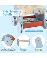 Costway 2-in-1 Wooden Baby Push Walker with Multi-Activity Center & Bottom Storage Toys