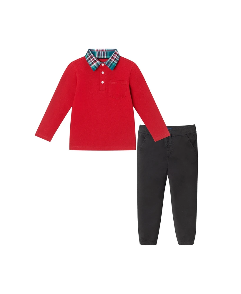 Andy & Evan Toddler Boys Toddler/Child Red Holiday Polo Pants Set