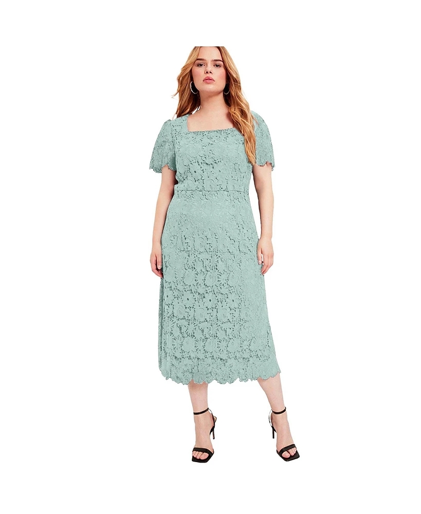 June + Vie Women's Square-Neck Lace Jessica Dress