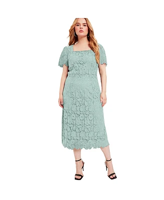 June + Vie Plus Square-Neck Lace Jessica Dress