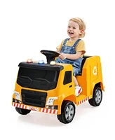 Gymax 12V Recycling Garbage Truck Electric Ride On Toy Remote w/Recycling Accessories Yellow