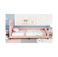 Slickblue Twin Size Upholstered Daybed with Carton Ears Shaped Headboard
