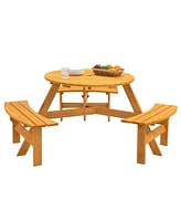 Slickblue 6-Person Circular Outdoor Wooden Picnic Table Perfect Patio Dining Solution