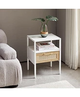 Slickblue Rattan End Table with Drawer for Stylish Storage