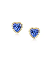 Bling Jewelry Tiny Cubic Zirconia Real Yellow 14K Gold Heart Stud Earrings