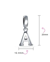 Bling Jewelry Dangle Block Letter A-z Alphabet Initial Charm Bead Solid .925 Sterling Silver Fits European Bracelet