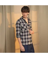 Men's Navy Blue & Cloud Grey Tartan Plaid Shirt