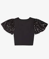 With Jules Big Girls Ribbed Sequin Flutter-Sleeve Top