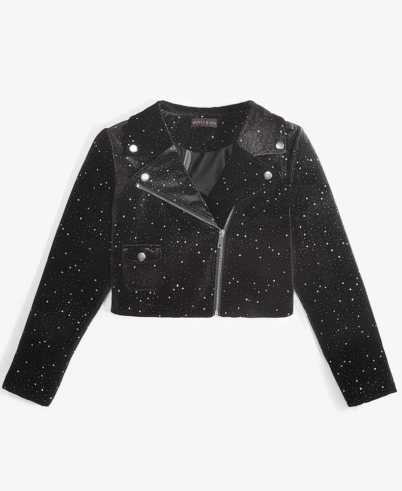 With Jules Big Girls Velvet Sparkle Moto Jacket