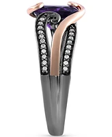 Amethyst (1 ct. t.w.) & Diamond (1/10 ct. t.w.) Ursula Tentacle Ring in Black Rhodium-Plated Sterling Silver & 14k Rose Gold