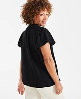 Style & Co Petite Cotton Flutter-Sleeve Ruffle Top, Created for Macy's