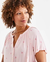 Style & Co Women's Printed Split-Neck Flutter-Sleeve Top, Created for Macy's