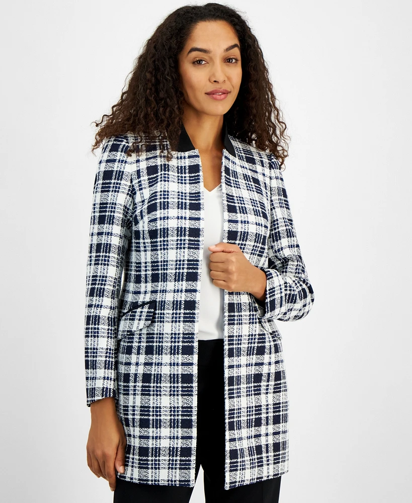 Kasper Women's Open-Front Plaid Topper Jacket