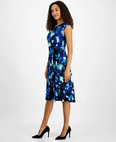 Kasper Women's Floral Cowlneck Fit & Flare Dress, Regular Petite