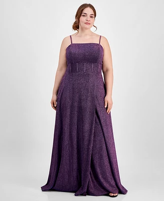 City Studios Trendy Plus Glitter Sleeveless Gown