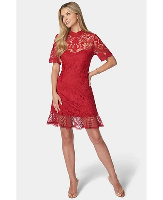 bebe Women's Flounce Lace Mini Dress