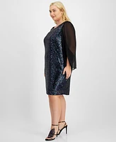 Connected Plus Rainbow Cape-Sleeve Sequin Shift Dress