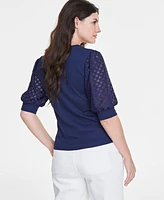 On 34th Women's Eyelet Puff Sleeve Henley Top, Created for Macy's