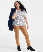 Style & Co Plus Size Printed Short Sleeve Cuffed Top